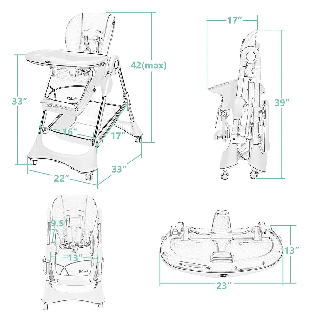 High Chair with One-Hand Removable TrayFoldable for Baby INFANS