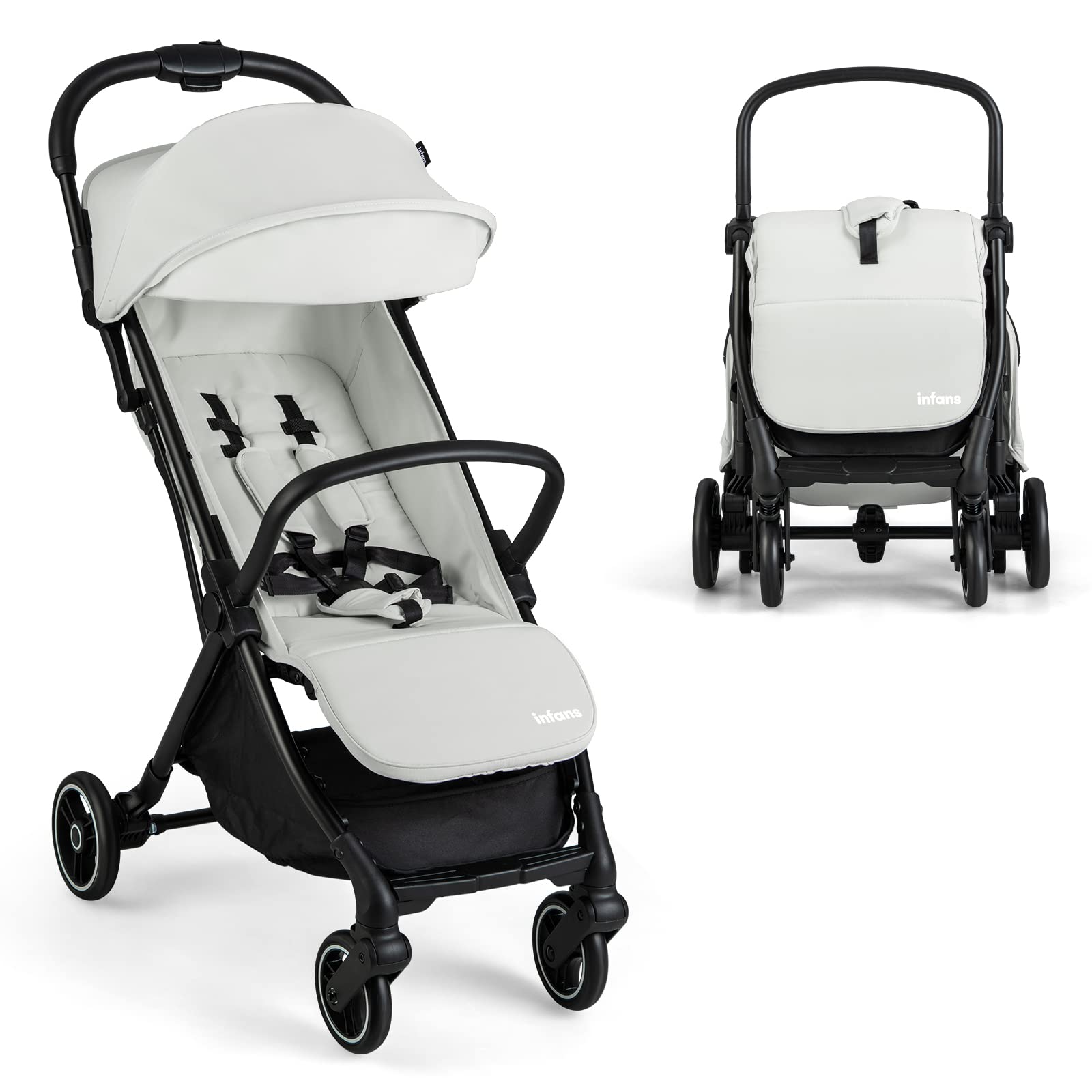 INFANS Lightweight Baby Stroller, One-Hand Gravity Fold, Compact Travel Stroller for Airplane
