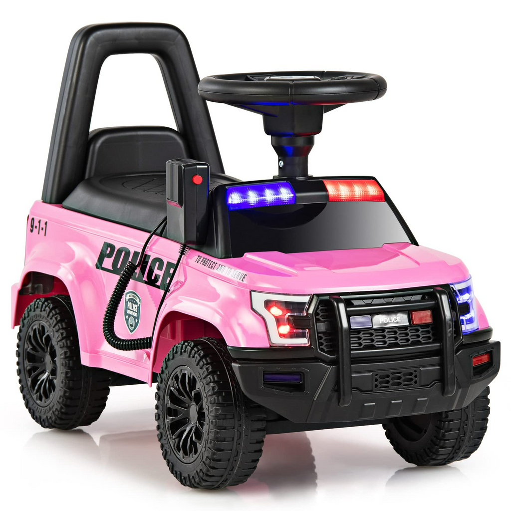 INFANS Ride On Push Police Car, Toddler Foot-to-Floor Sliding Toy with Siren, Steering Wheel, Megaphone, Horn, Headlights, Under Seat Storage INFANS