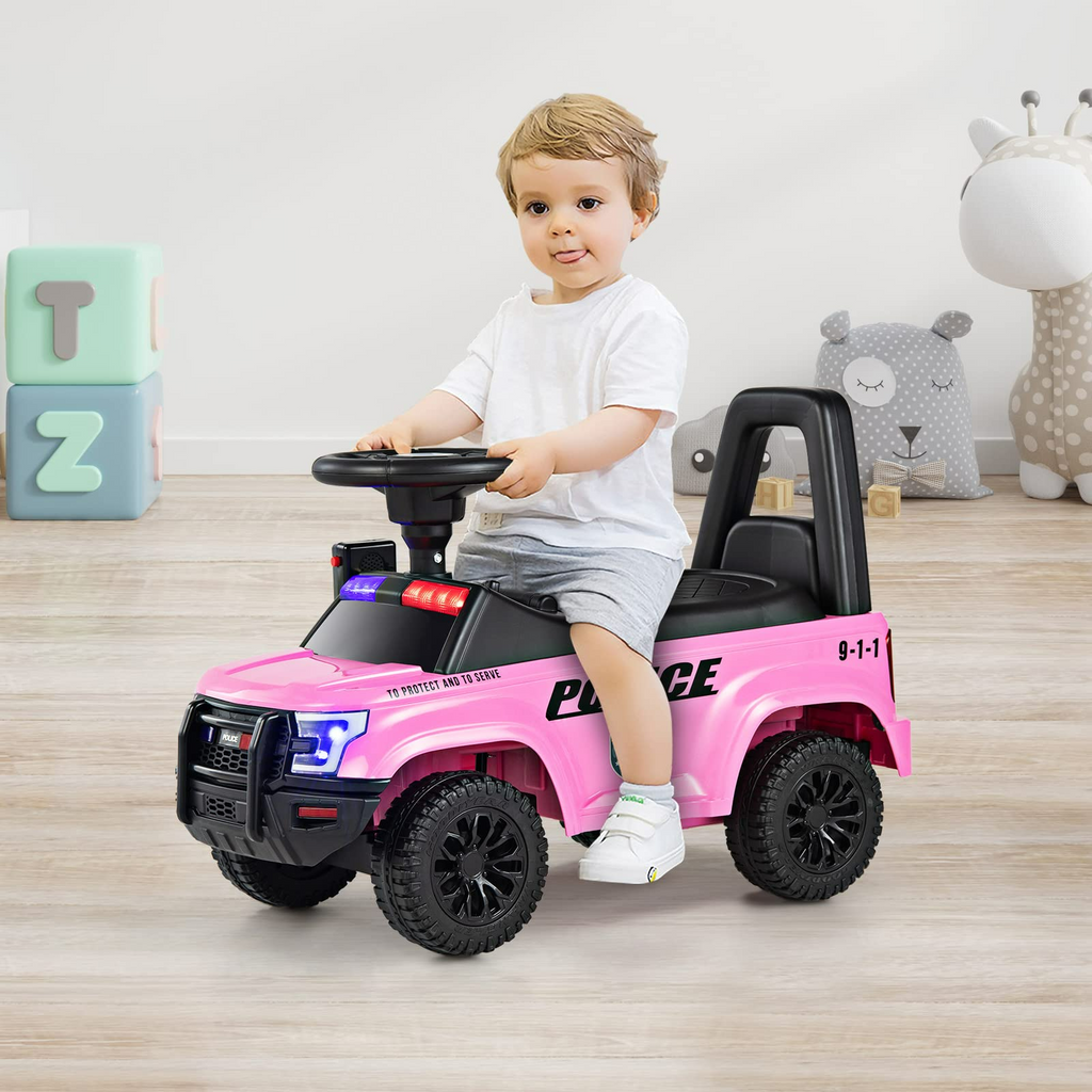 INFANS Ride On Push Police Car, Toddler Foot-to-Floor Sliding Toy with Siren, Steering Wheel, Megaphone, Horn, Headlights, Under Seat Storage INFANS