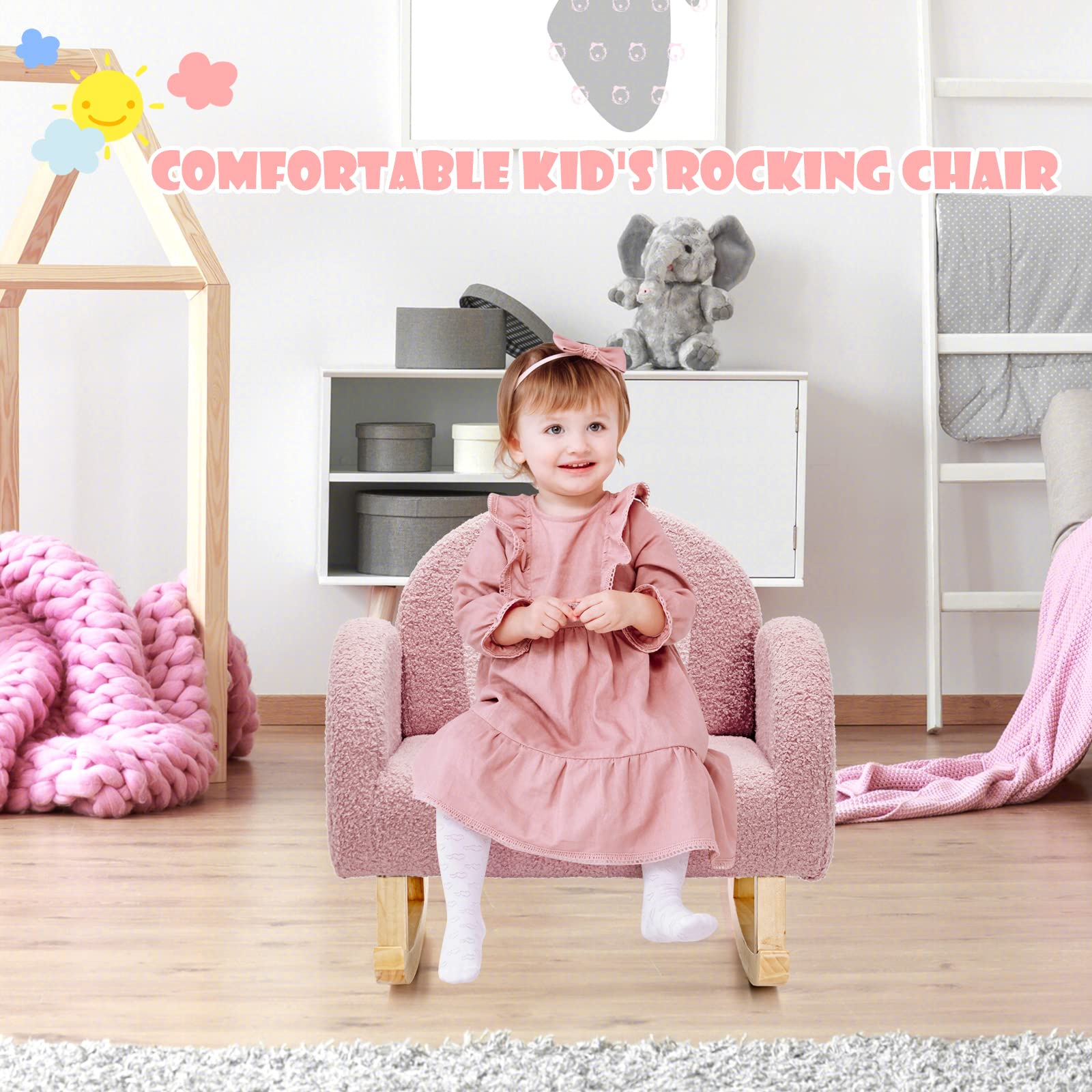INFANS キッズソファ 幼児用ロッキングチェア　ピンク INFANS Kids Sofa, Toddler Rocking Chair with Solid Wooden