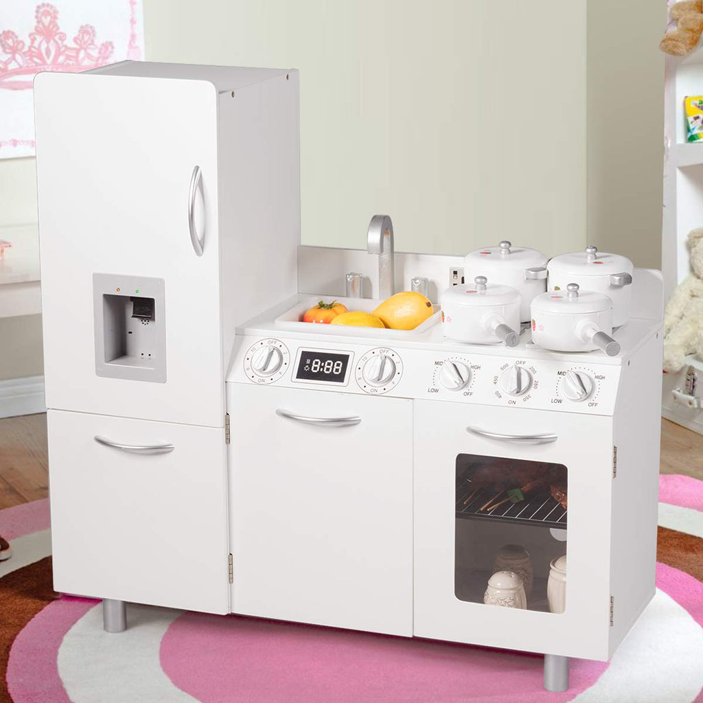 Kids Kitchen Playset | Wooden Pretend Chef Cooking Set with Simulated Sound INFANS