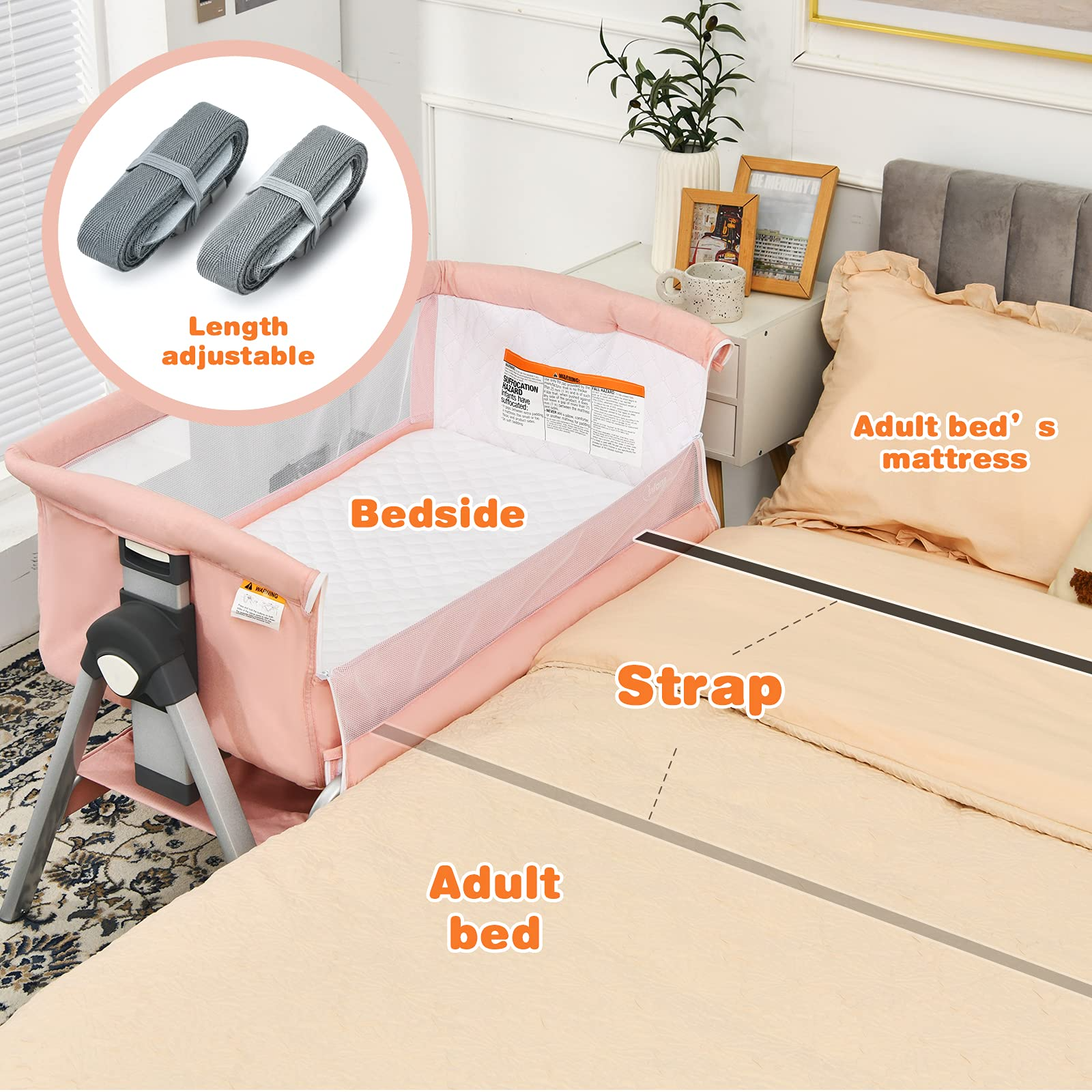 INFANS Baby Bassinet Bedside Crib, Newborn Sleeping w/Large