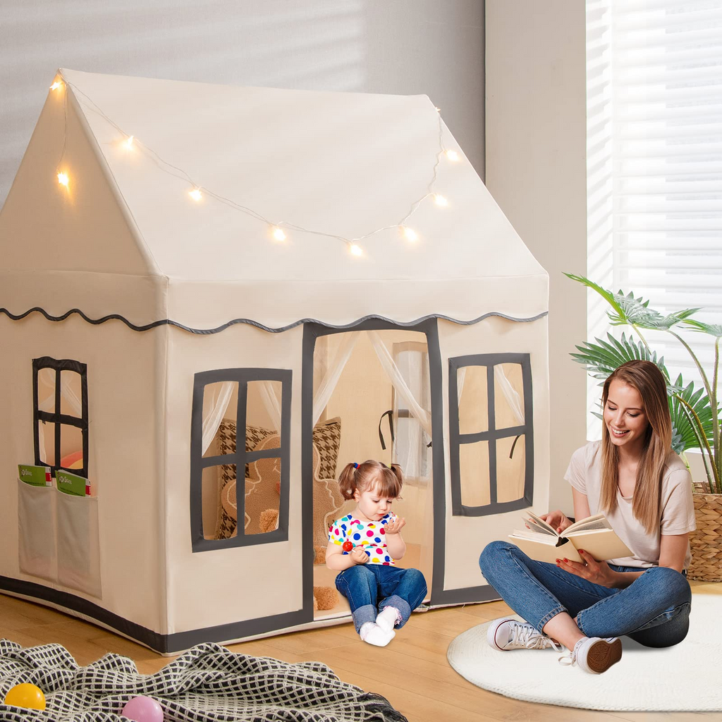INFANS Kids Play Tent with Washable Mat Star Light Windows, Large Playhouse Toys for Children Boys Girls INFANS