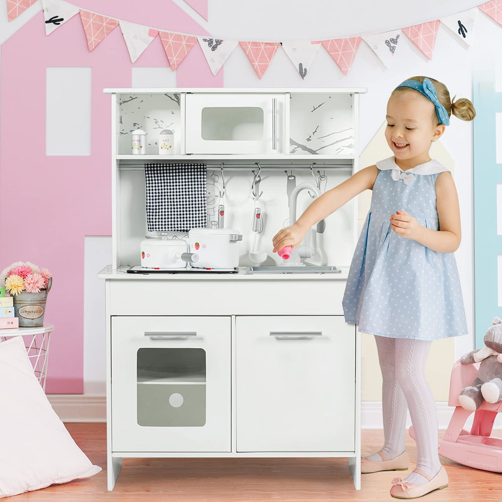 Kids Kitchen Playset | Wooden Pretend Chef Cooking Set with Simulated Sound INFANS