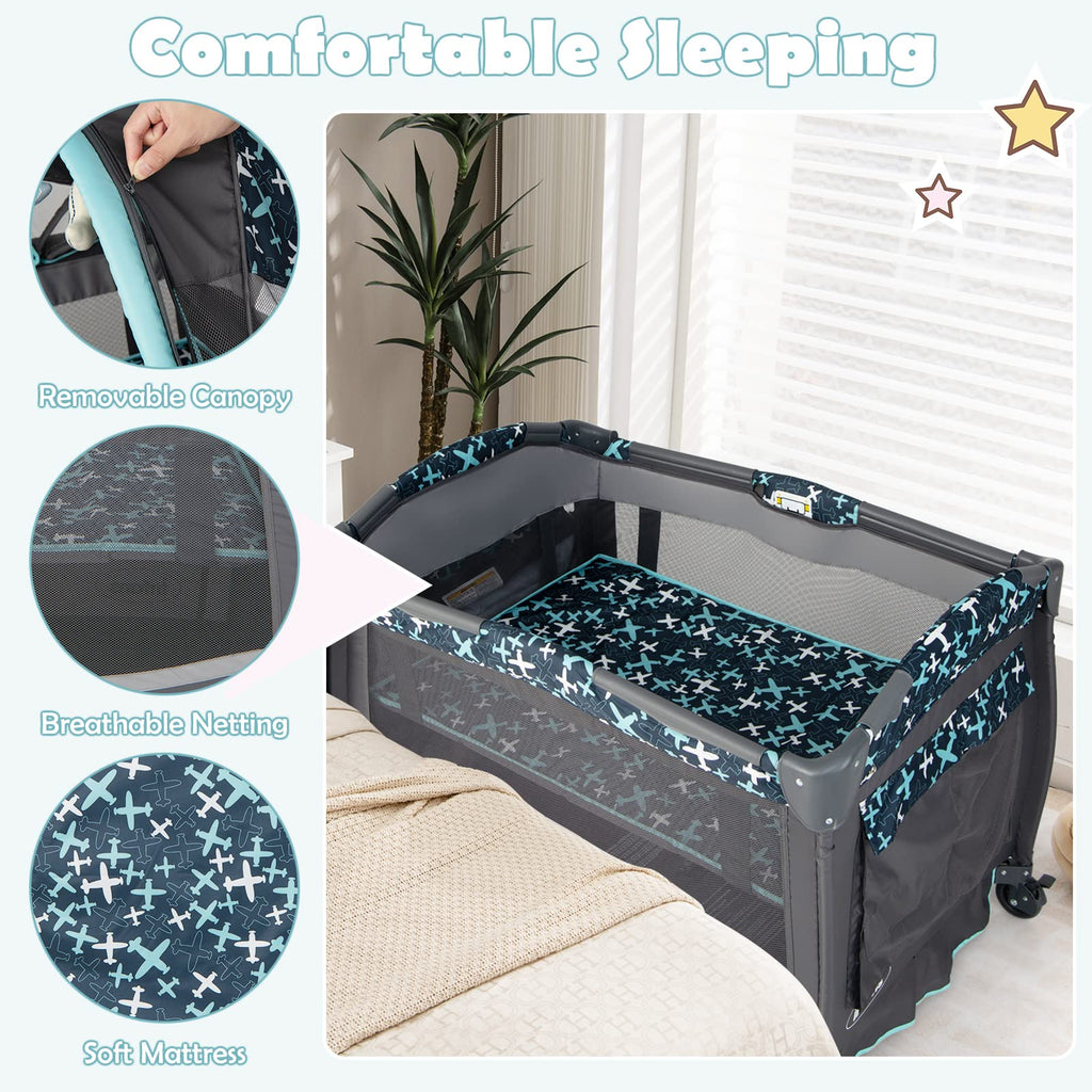 INFANS Baby Pack and Play, Portable Nursery Center with Bassinet Crib Mattress, Changing Table INFANS