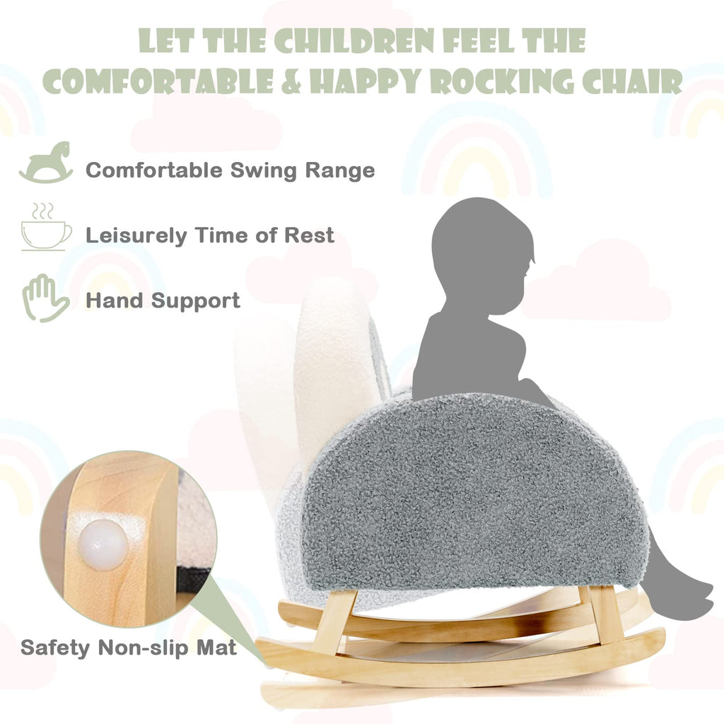 INFANS Kids Sofa, Toddler Rocking Chair with Solid Wooden Frame, Anti-Tipping Design, Plush Fabric, Children Armchair INFANS