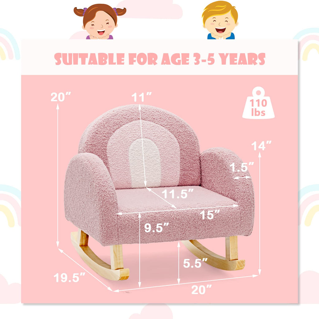 INFANS Kids Sofa, Toddler Rocking Chair with Solid Wooden Frame, Anti-Tipping Design, Plush Fabric, Children Armchair INFANS