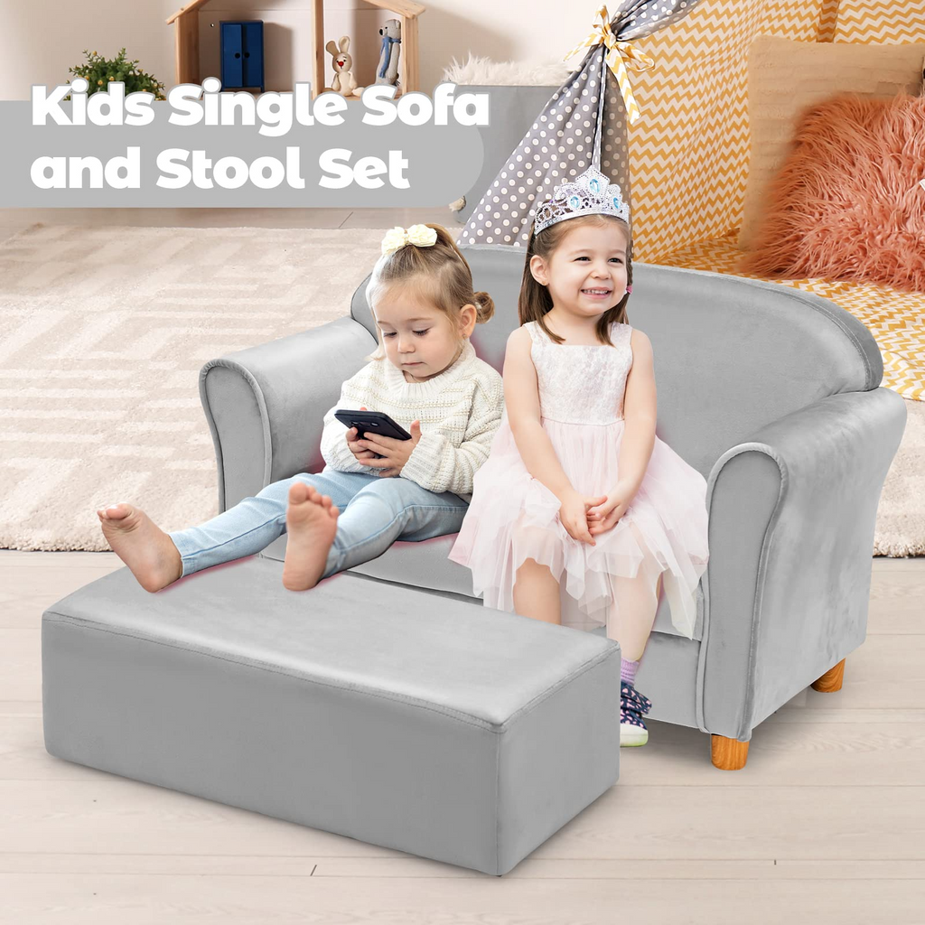 INFANS Kids Sofa with Footstool, 2 Seat Toddler Upholstered Couch, Children Armrest Chair Lounge for Bedroom Nursery Kindergarten Kids Room Boys Girls INFANS