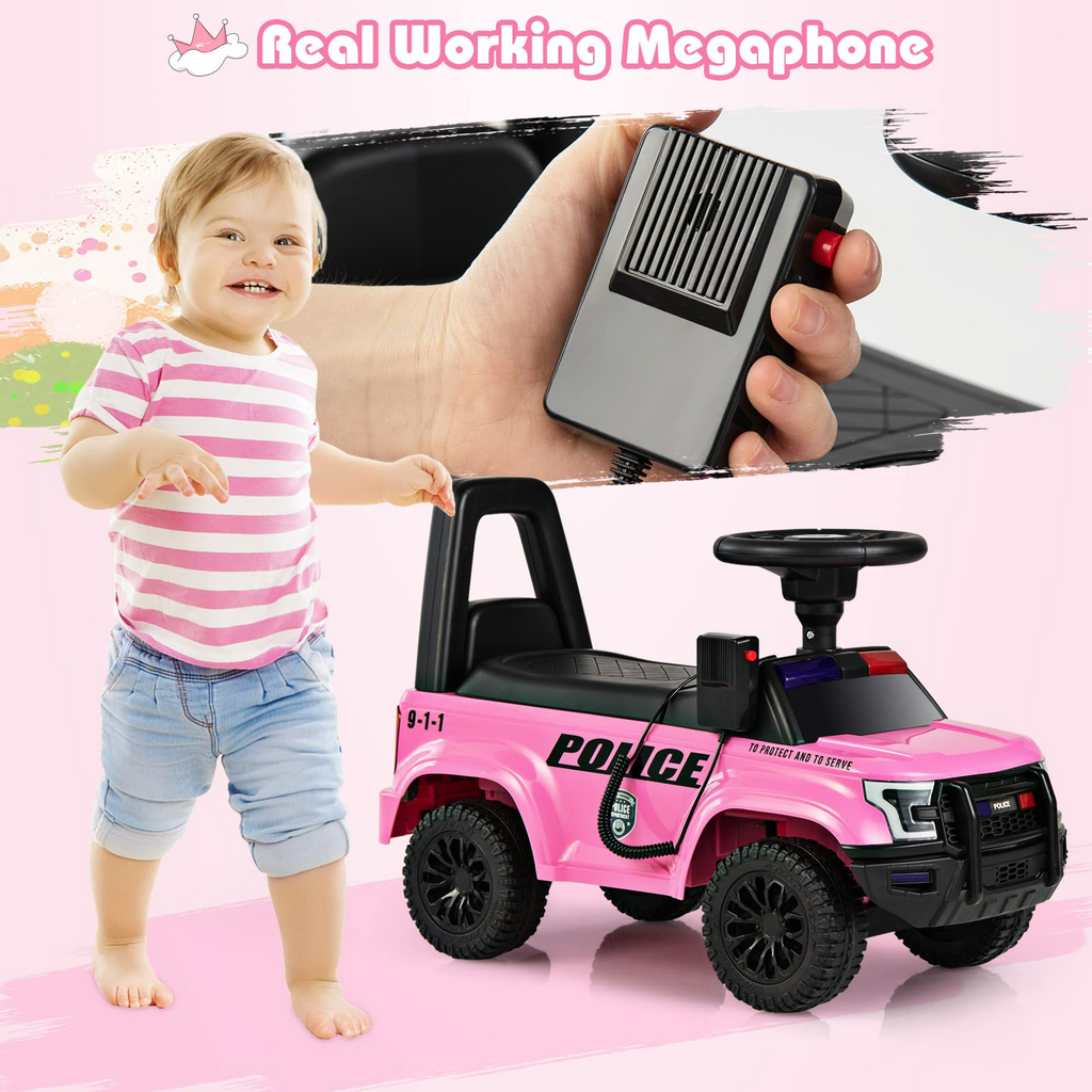 INFANS Ride On Push Police Car, Toddler Foot-to-Floor Sliding Toy with Siren, Steering Wheel, Megaphone, Horn, Headlights, Under Seat Storage INFANS