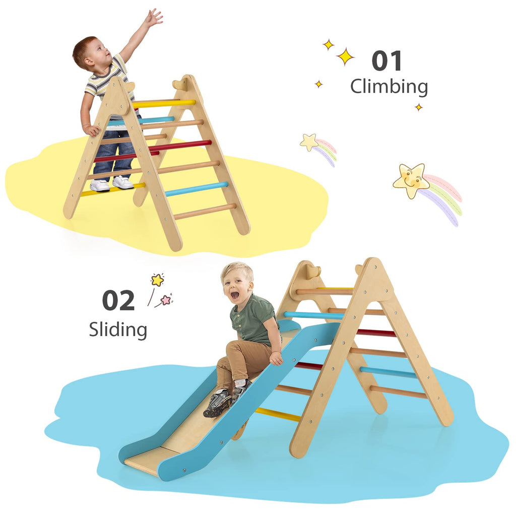 2 in 1 Montessori Kids Wood Climbing Toy with Ramp, Ladder, Slide for Gym INFANS