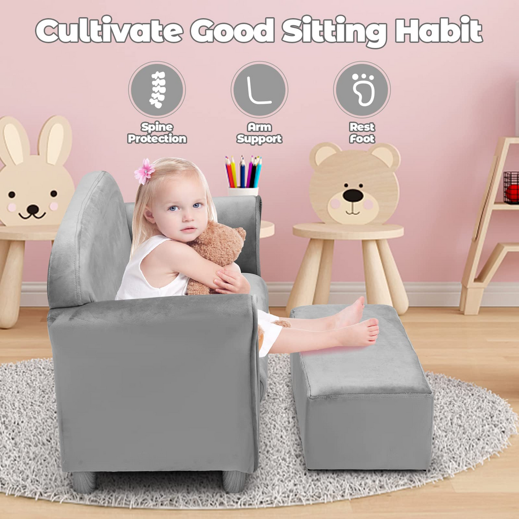 INFANS Kids Sofa with Footstool, 2 Seat Toddler Upholstered Couch, Children Armrest Chair Lounge for Bedroom Nursery Kindergarten Kids Room Boys Girls INFANS