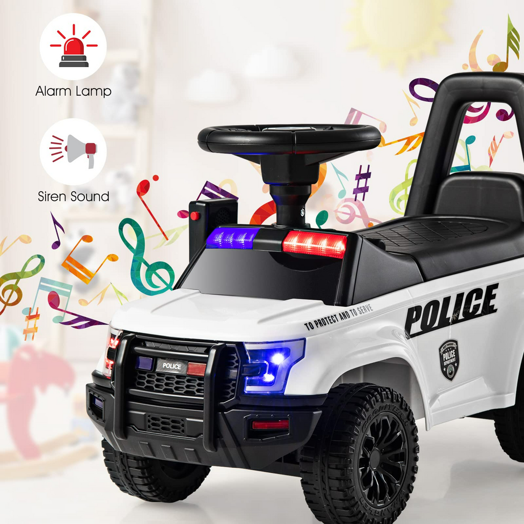 INFANS Ride On Push Police Car, Toddler Foot-to-Floor Sliding Toy with Siren, Steering Wheel, Megaphone, Horn, Headlights, Under Seat Storage INFANS