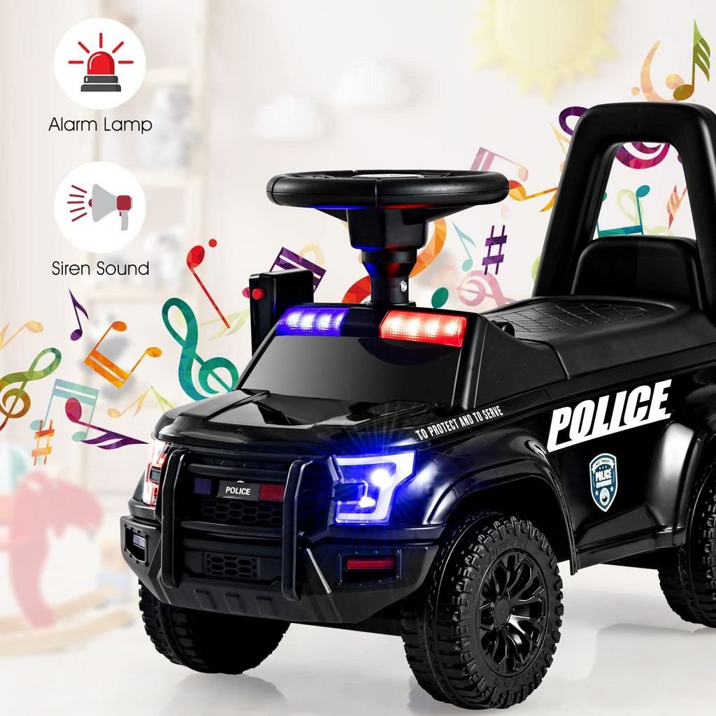 INFANS Ride On Push Police Car, Toddler Foot-to-Floor Sliding Toy with Siren, Steering Wheel, Megaphone, Horn, Headlights, Under Seat Storage INFANS