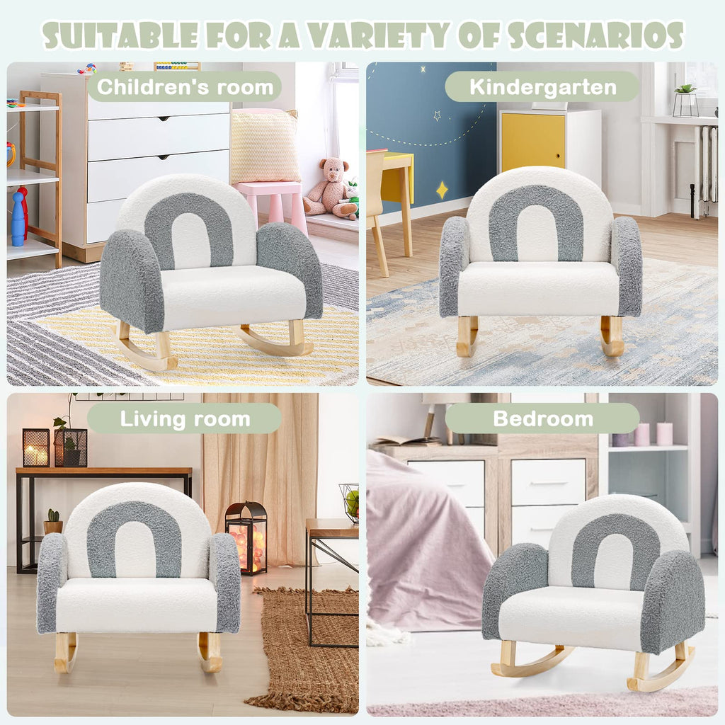 INFANS Kids Sofa, Toddler Rocking Chair with Solid Wooden Frame, Anti-Tipping Design, Plush Fabric, Children Armchair INFANS