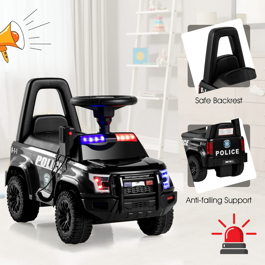 INFANS Ride On Push Police Car, Toddler Foot-to-Floor Sliding Toy with Siren, Steering Wheel, Megaphone, Horn, Headlights, Under Seat Storage INFANS
