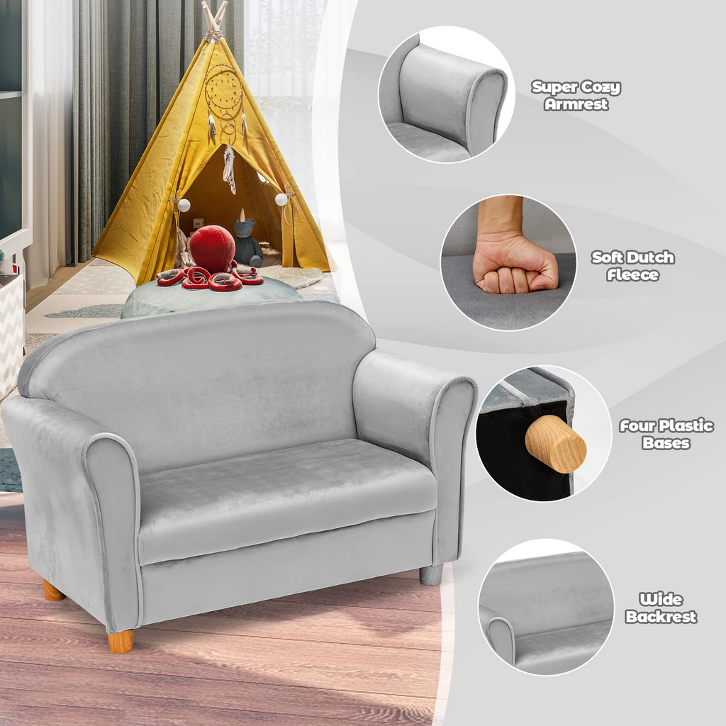 INFANS Kids Sofa with Footstool, 2 Seat Toddler Upholstered Couch, Children Armrest Chair Lounge for Bedroom Nursery Kindergarten Kids Room Boys Girls INFANS