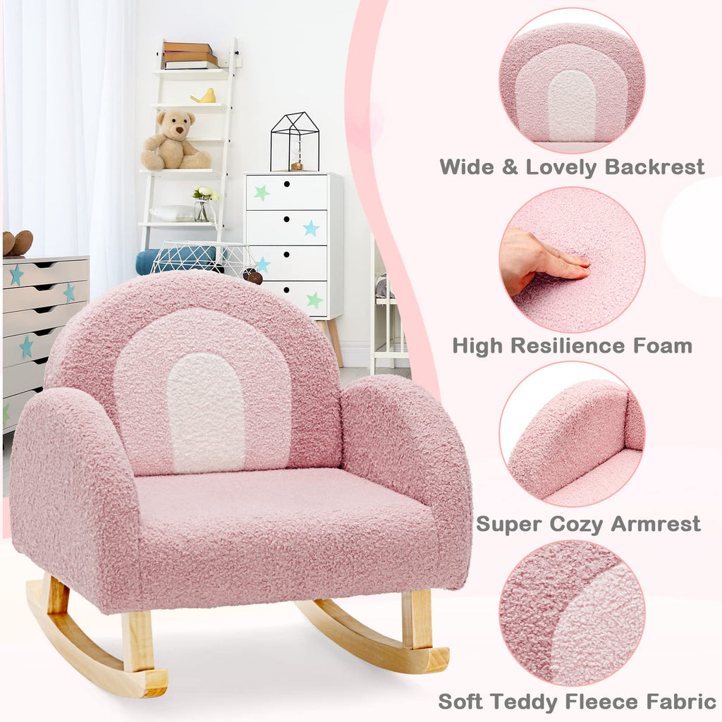 INFANS Kids Sofa, Toddler Rocking Chair with Solid Wooden Frame, Anti-Tipping Design, Plush Fabric, Children Armchair INFANS