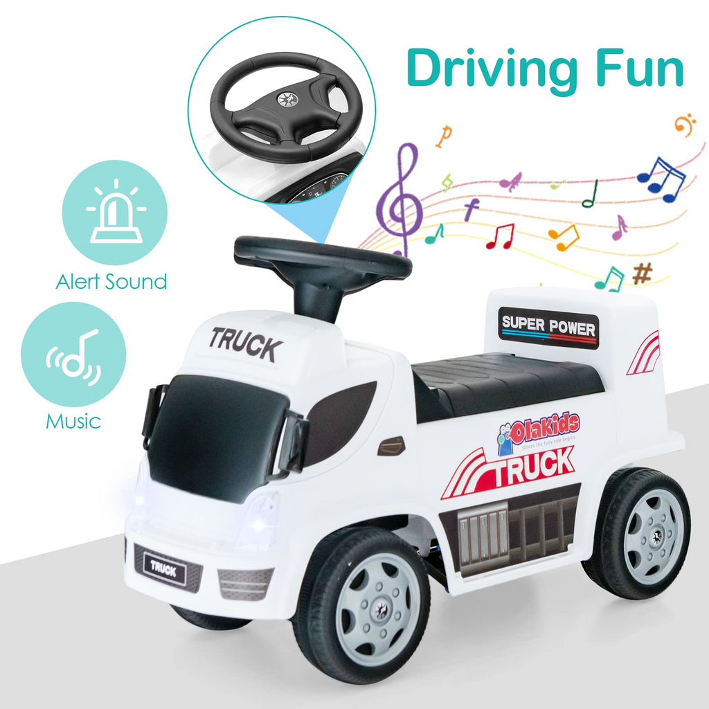 OLAKIDS Kids Ride On Push Car, 2 in 1 Foot-to-Floor Sliding Truck with Detachable Trailer, Steering Wheel, Headlights, Music, Alarm Sound, Toy Walker Gift for Toddlers Age 1.5-3 Boys Girls INFANS