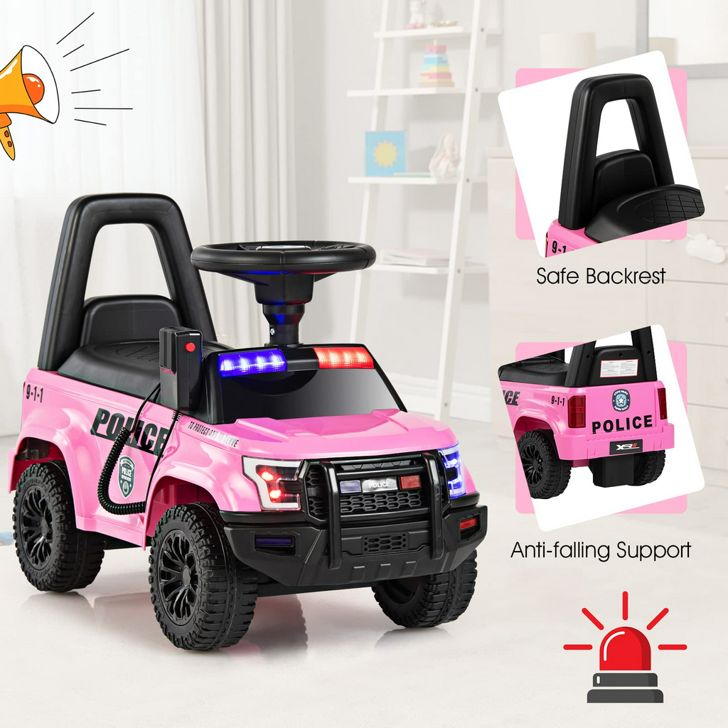 INFANS Ride On Push Police Car, Toddler Foot-to-Floor Sliding Toy with Siren, Steering Wheel, Megaphone, Horn, Headlights, Under Seat Storage INFANS