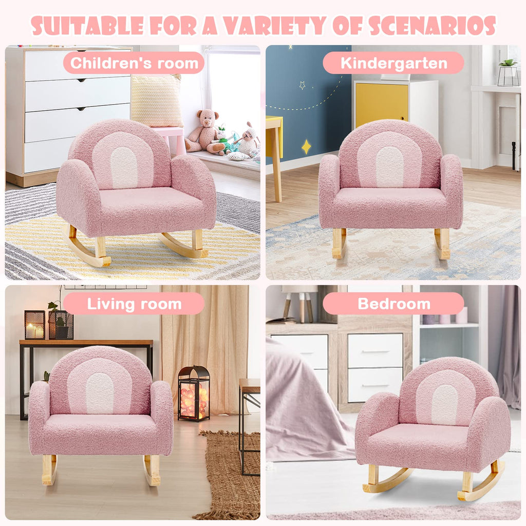 INFANS Kids Sofa, Toddler Rocking Chair with Solid Wooden Frame, Anti-Tipping Design, Plush Fabric, Children Armchair INFANS
