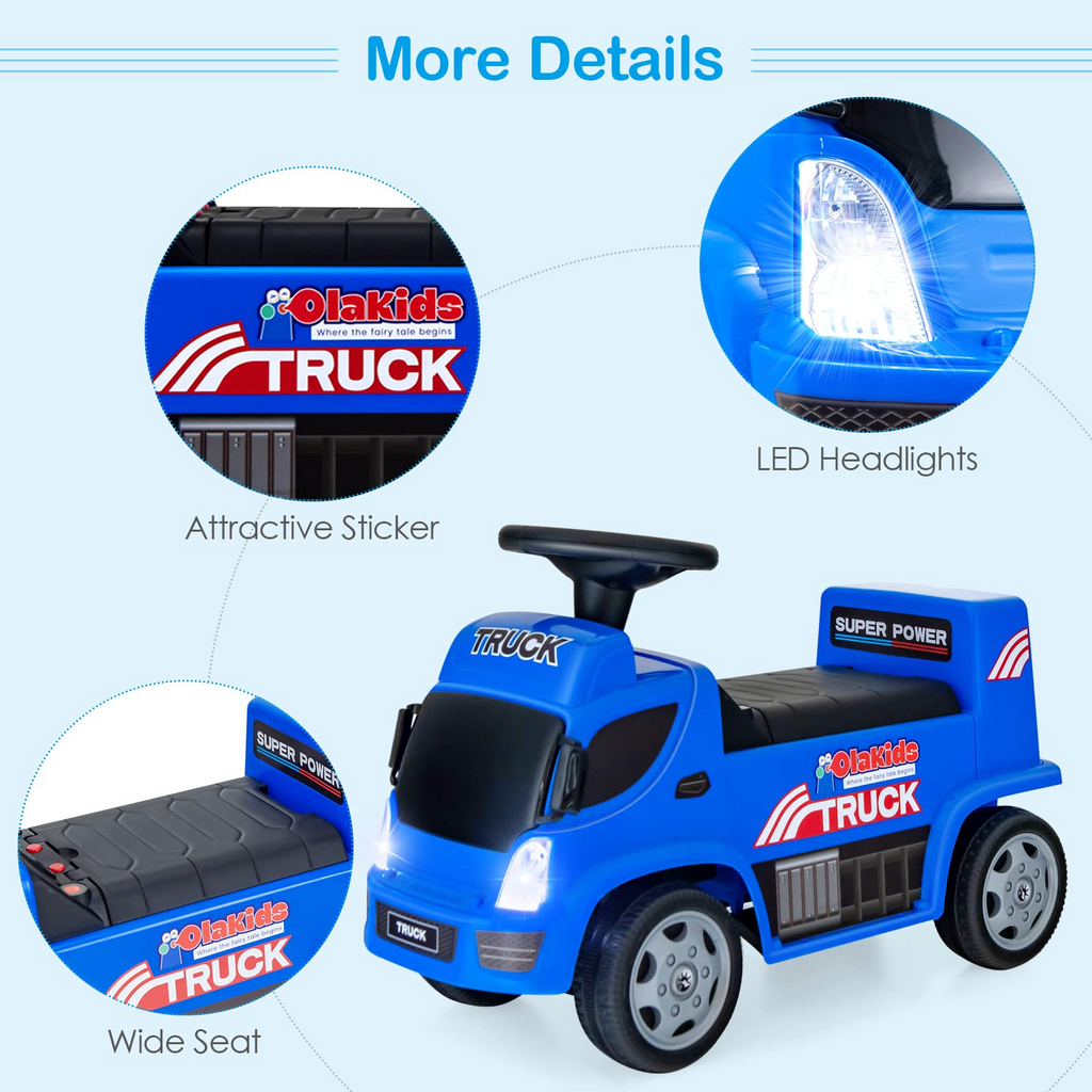 OLAKIDS Kids Ride On Push Car, 2 in 1 Foot-to-Floor Sliding Truck with Detachable Trailer, Steering Wheel, Headlights, Music, Alarm Sound, Toy Walker Gift for Toddlers Age 1.5-3 Boys Girls INFANS
