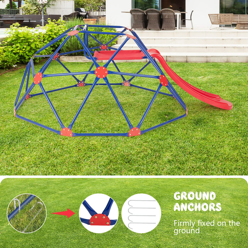 INFANS Climbing Dome, Kids Outdoor Jungle Gym Geodesic Climber Toy with Slide, Steel Frame, Playground Backyard Climb Structure Play Center Equipment INFANS