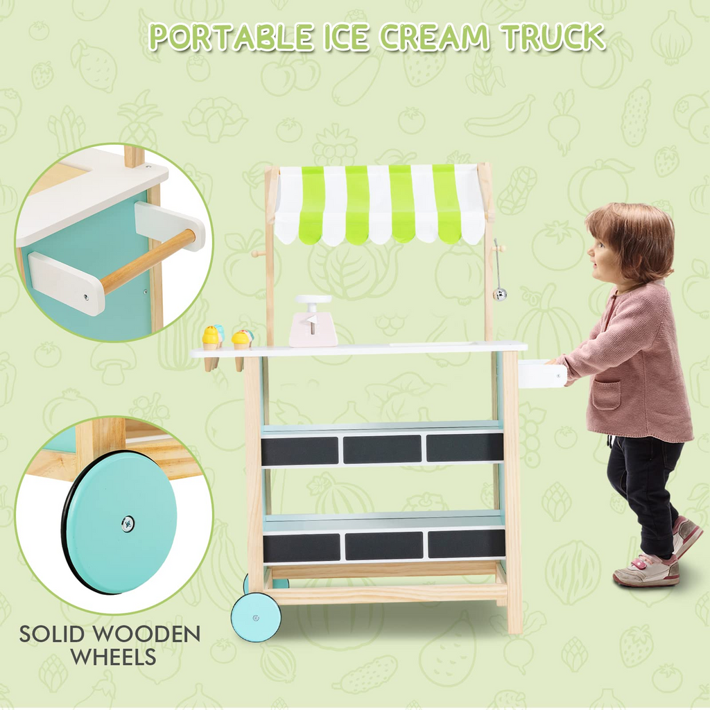 INFANS Wooden Grocery Store Marketplace Toy, Colorful Supermarket Pretend Play, Extra Storage 6 Ice Creams Scales Bells Chalkboards INFANS