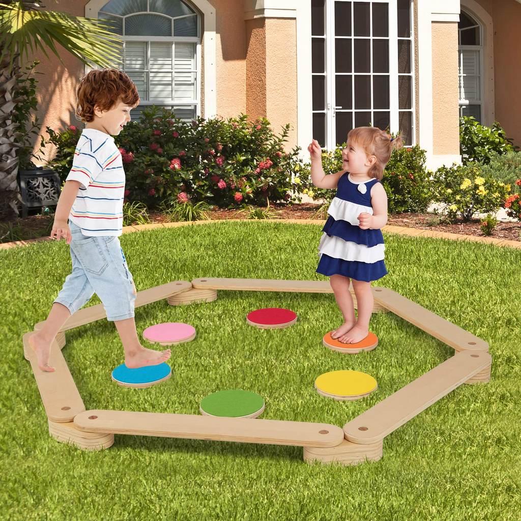 INFANS Montessori Wooden Balance Beam Stepping Stones for Kids Toddler,12 Piece Obstacle Course for Playroom Indoor Outdoor INFANS