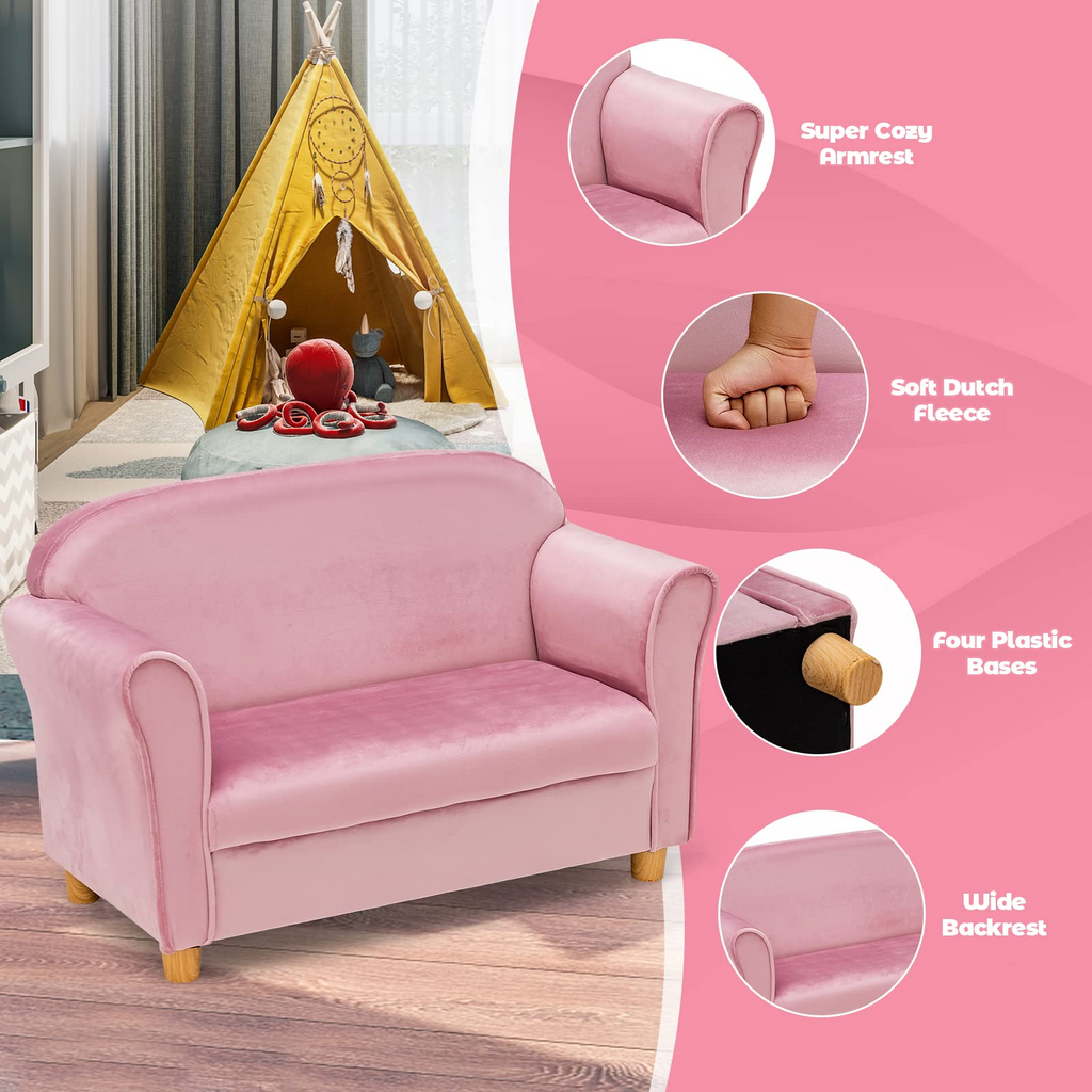 INFANS Kids Sofa with Footstool, 2 Seat Toddler Upholstered Couch, Children Armrest Chair Lounge for Bedroom Nursery Kindergarten Kids Room Boys Girls INFANS