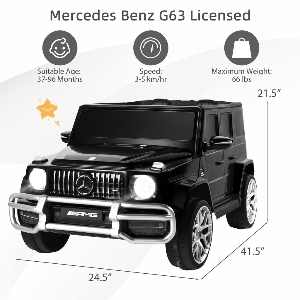 INFANS 12V Kids Ride On Car, Licensed Mercedes Benz G63 Electric Vehicle with Remote Control, Double Open Doors, Music, Bluetooth, 2 Speeds, Wheels Suspension, Battery Powered Driving Toy INFANS