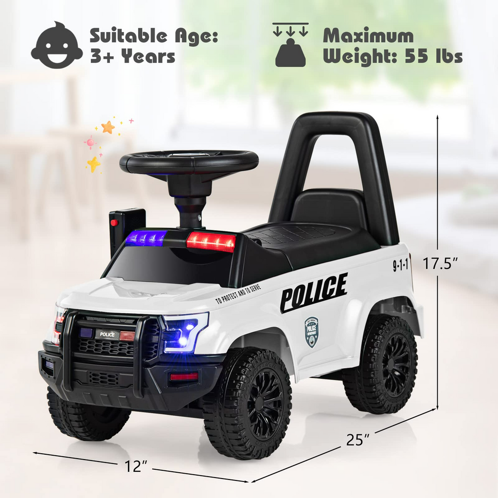 INFANS Ride On Push Police Car, Toddler Foot-to-Floor Sliding Toy with Siren, Steering Wheel, Megaphone, Horn, Headlights, Under Seat Storage INFANS