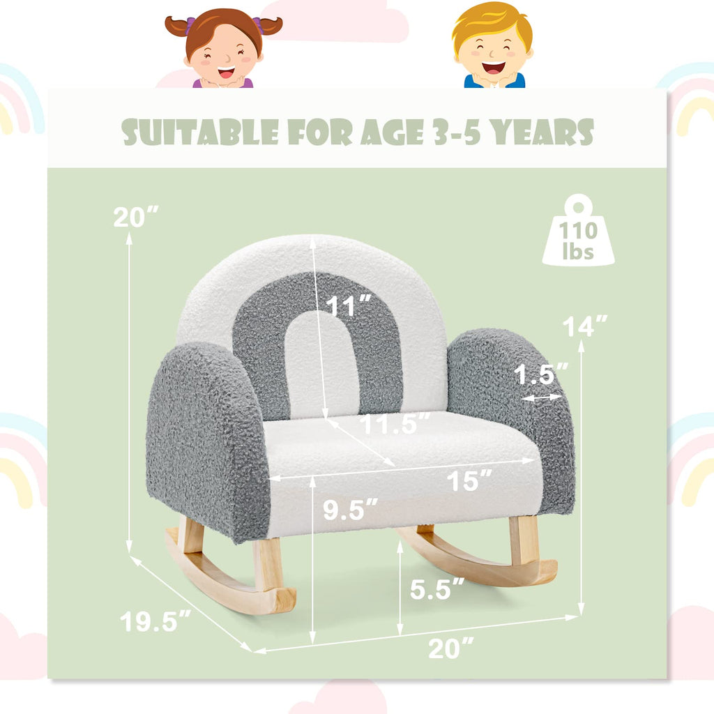 INFANS Kids Sofa, Toddler Rocking Chair with Solid Wooden Frame, Anti-Tipping Design, Plush Fabric, Children Armchair INFANS