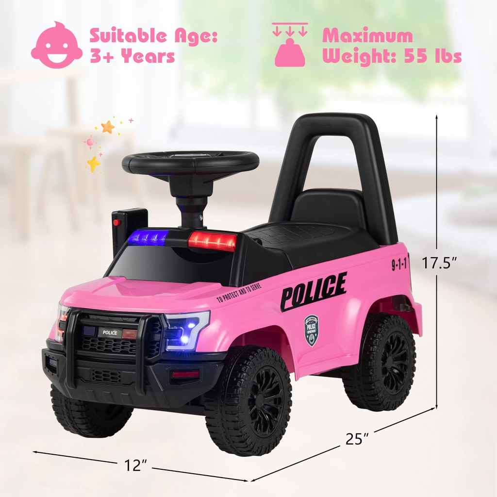 INFANS Ride On Push Police Car, Toddler Foot-to-Floor Sliding Toy with Siren, Steering Wheel, Megaphone, Horn, Headlights, Under Seat Storage INFANS