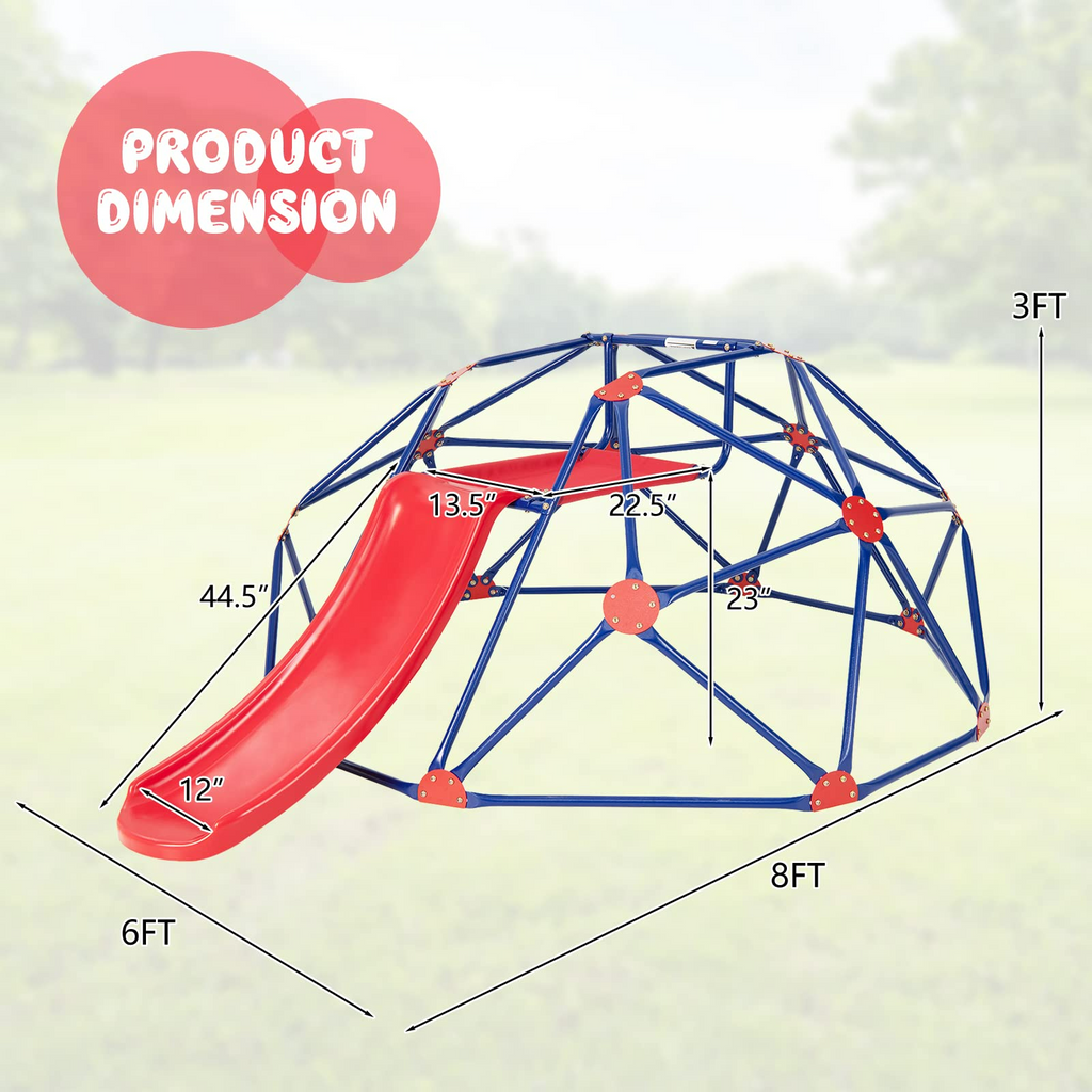INFANS Climbing Dome, Kids Outdoor Jungle Gym Geodesic Climber Toy with Slide, Steel Frame, Playground Backyard Climb Structure Play Center Equipment INFANS