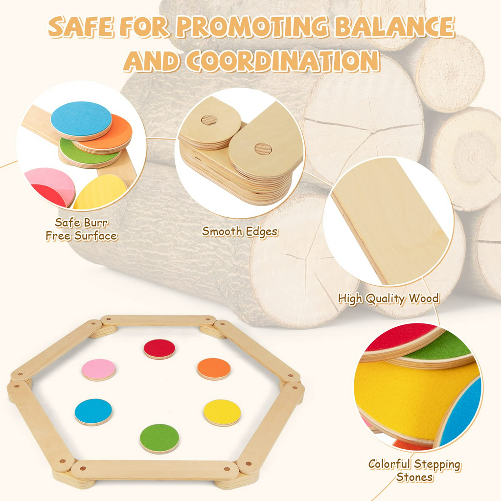 INFANS Montessori Wooden Balance Beam Stepping Stones for Kids Toddler,12 Piece Obstacle Course for Playroom Indoor Outdoor INFANS