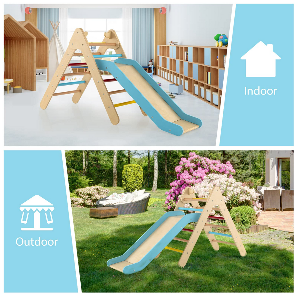 2 in 1 Montessori Kids Wood Climbing Toy with Ramp, Ladder, Slide for Gym INFANS