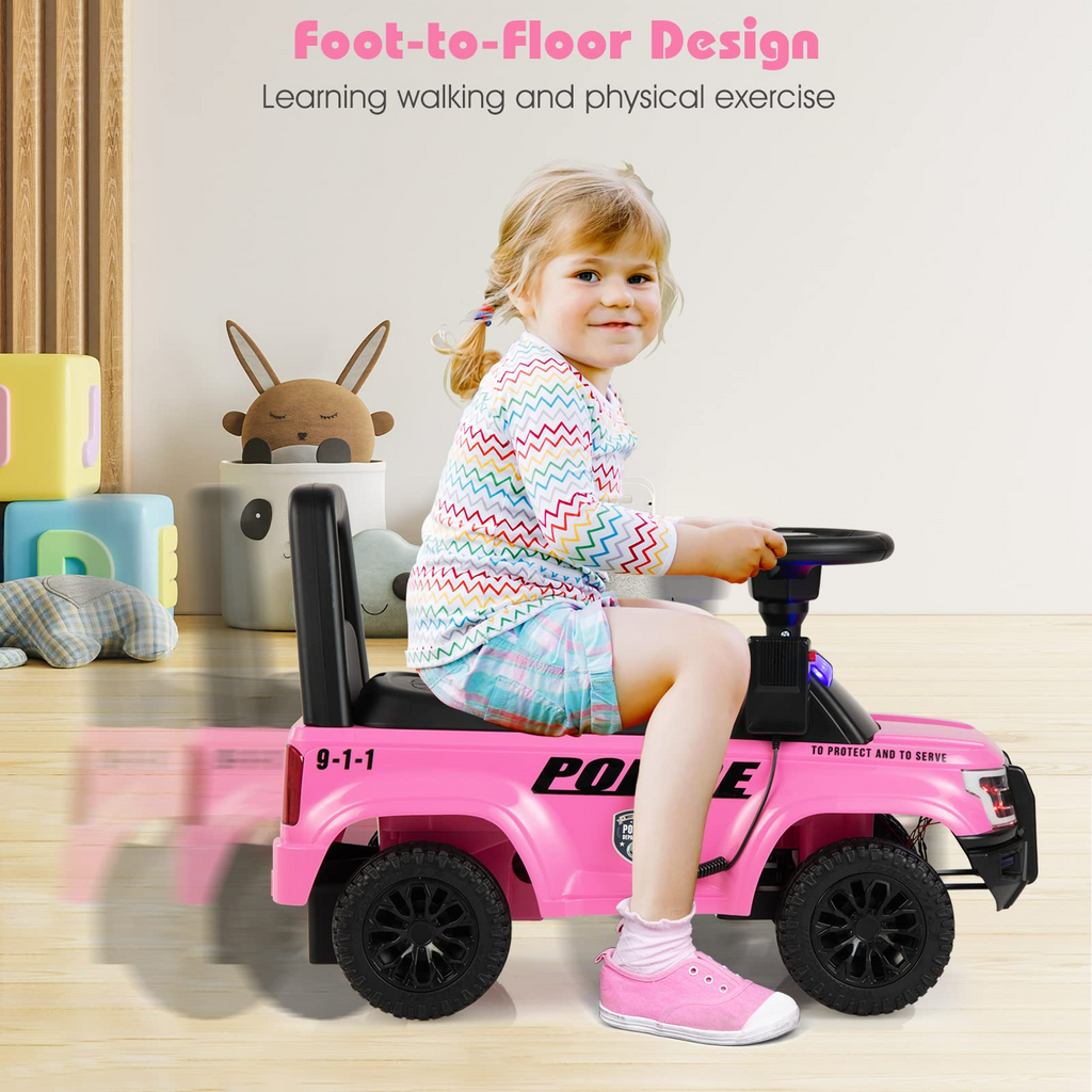 INFANS Ride On Push Police Car, Toddler Foot-to-Floor Sliding Toy with Siren, Steering Wheel, Megaphone, Horn, Headlights, Under Seat Storage INFANS