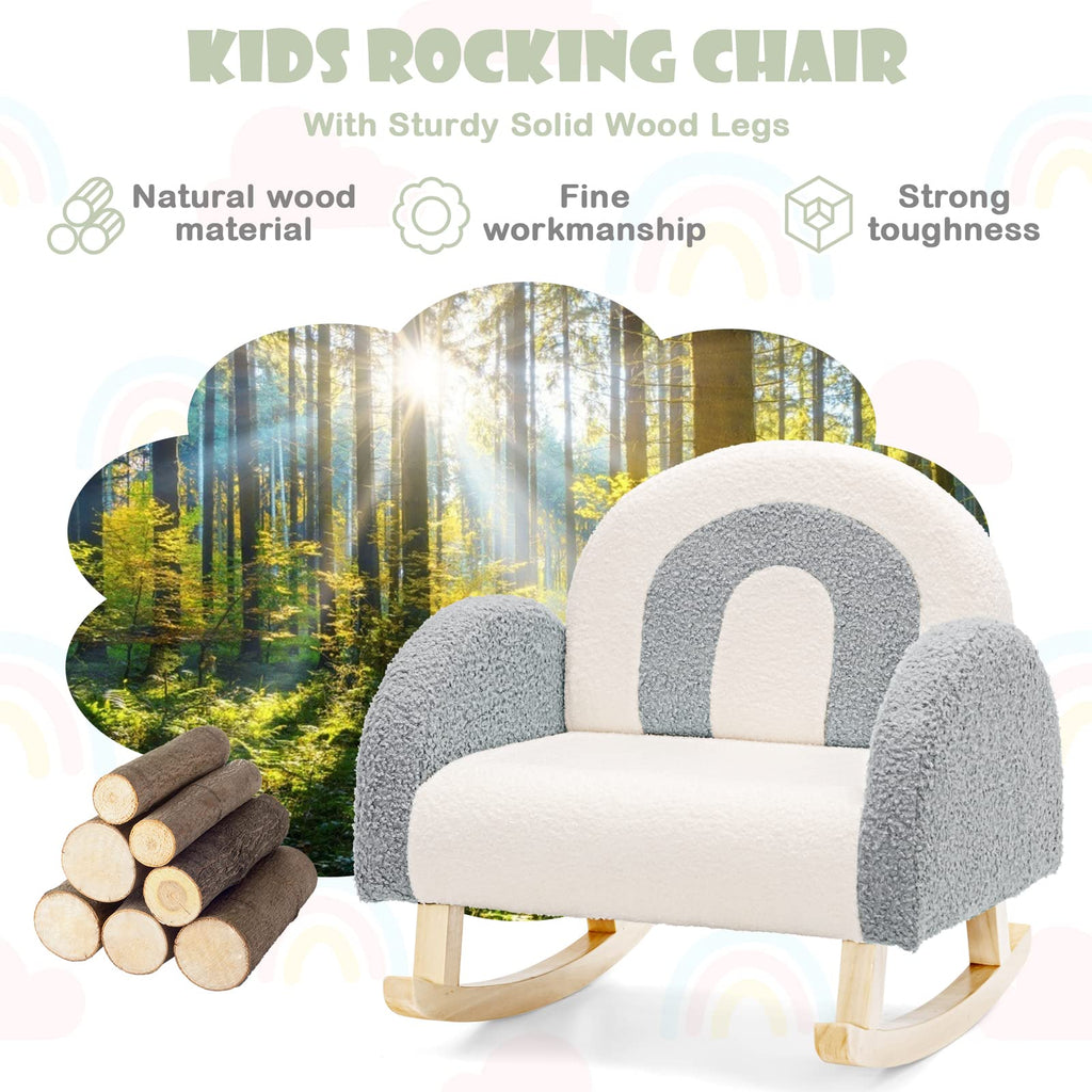 INFANS Kids Sofa, Toddler Rocking Chair with Solid Wooden Frame, Anti-Tipping Design, Plush Fabric, Children Armchair INFANS