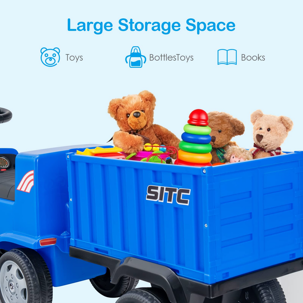 OLAKIDS Kids Ride On Push Car, 2 in 1 Foot-to-Floor Sliding Truck with Detachable Trailer, Steering Wheel, Headlights, Music, Alarm Sound, Toy Walker Gift for Toddlers Age 1.5-3 Boys Girls INFANS