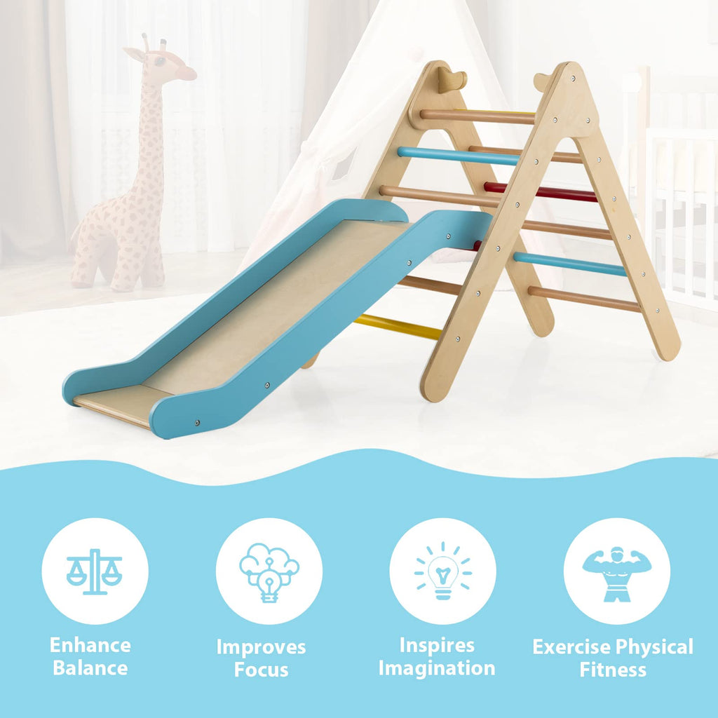 2 in 1 Montessori Kids Wood Climbing Toy with Ramp, Ladder, Slide for Gym INFANS