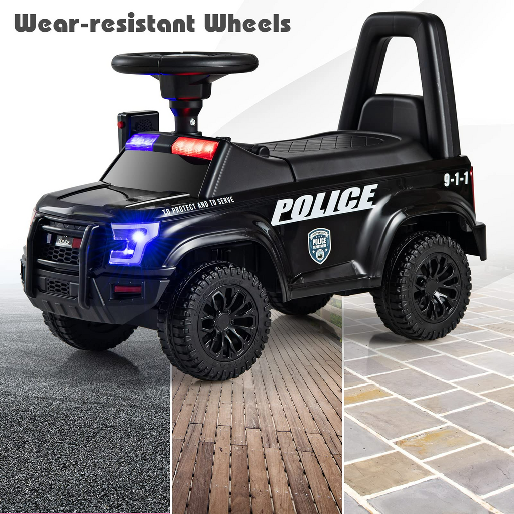 INFANS Ride On Push Police Car, Toddler Foot-to-Floor Sliding Toy with Siren, Steering Wheel, Megaphone, Horn, Headlights, Under Seat Storage INFANS
