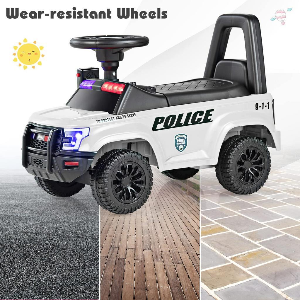 INFANS Ride On Push Police Car, Toddler Foot-to-Floor Sliding Toy with Siren, Steering Wheel, Megaphone, Horn, Headlights, Under Seat Storage INFANS