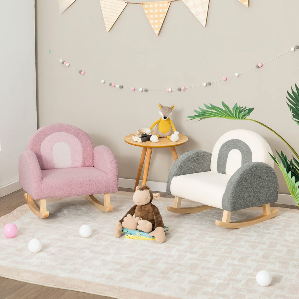INFANS Kids Sofa, Toddler Rocking Chair with Solid Wooden Frame, Anti-Tipping Design, Plush Fabric, Children Armchair INFANS