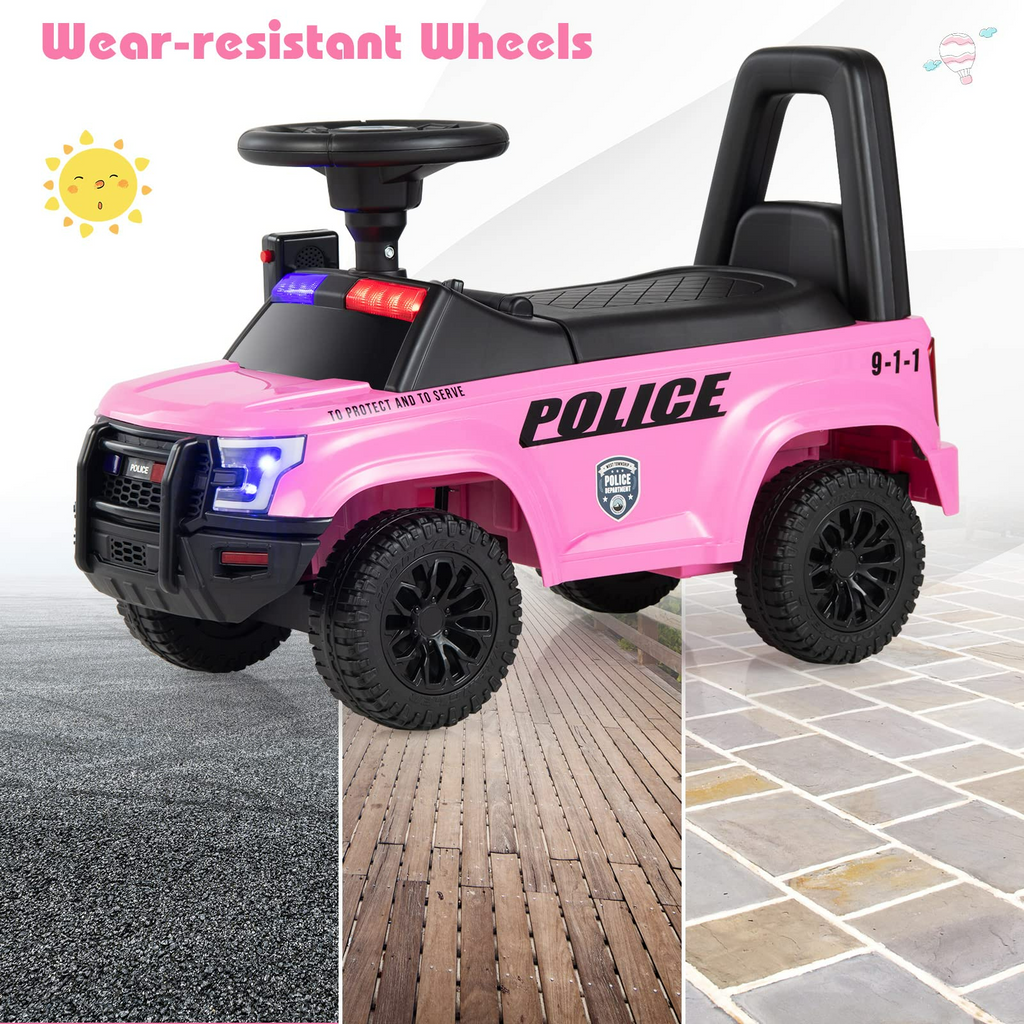 INFANS Ride On Push Police Car, Toddler Foot-to-Floor Sliding Toy with Siren, Steering Wheel, Megaphone, Horn, Headlights, Under Seat Storage INFANS